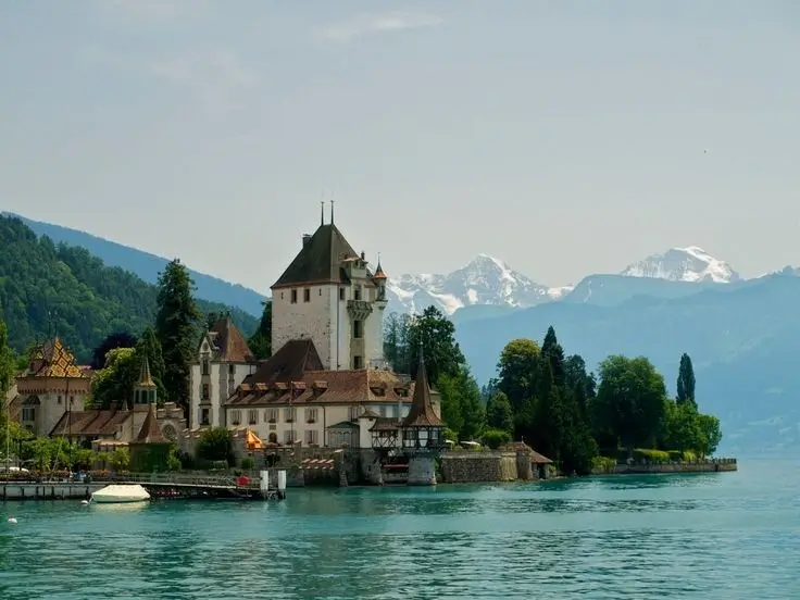Interlaken between Lake Thun and Lake Brienz with the Jungfrau massif in the background