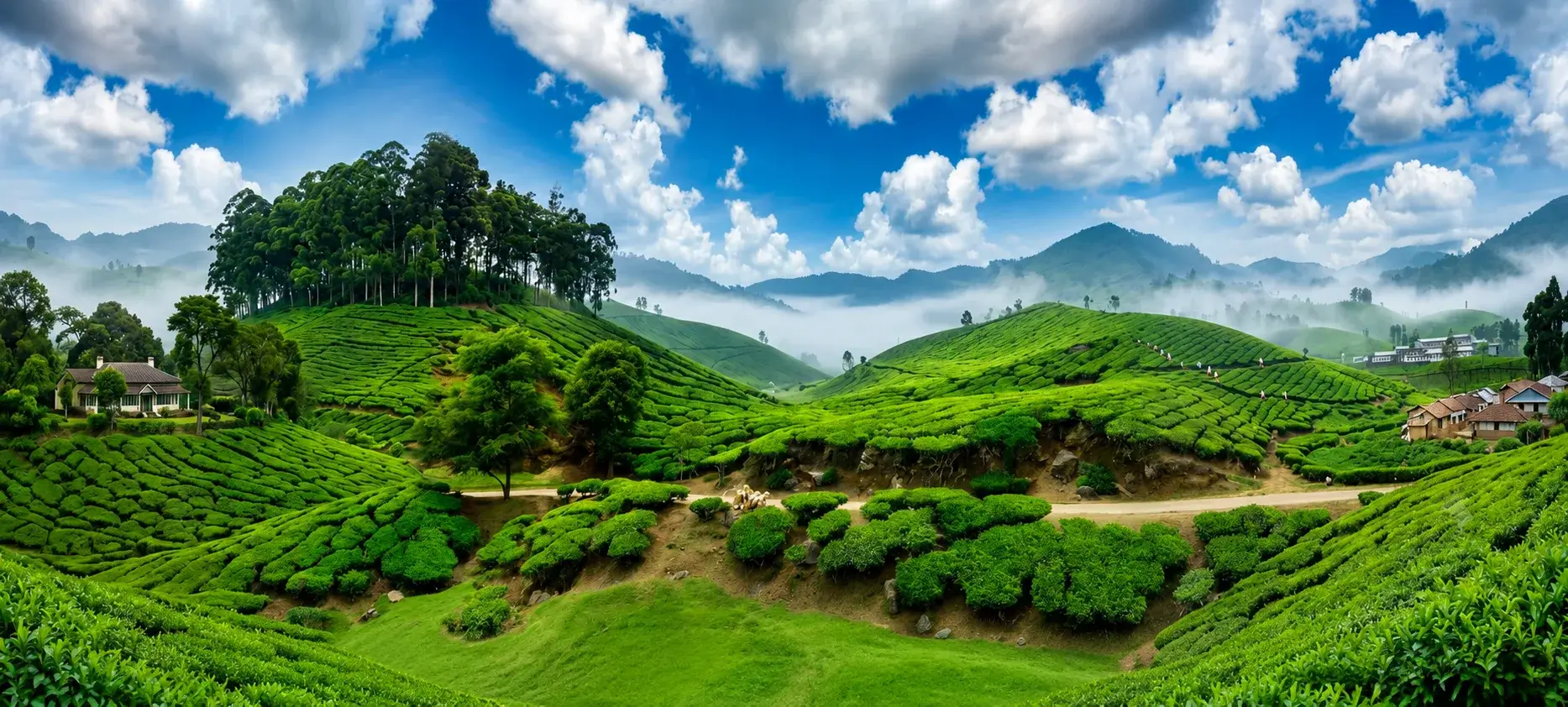 First-flush Darjeeling tea estate in morning light — Aestethik wellness circuit 2026