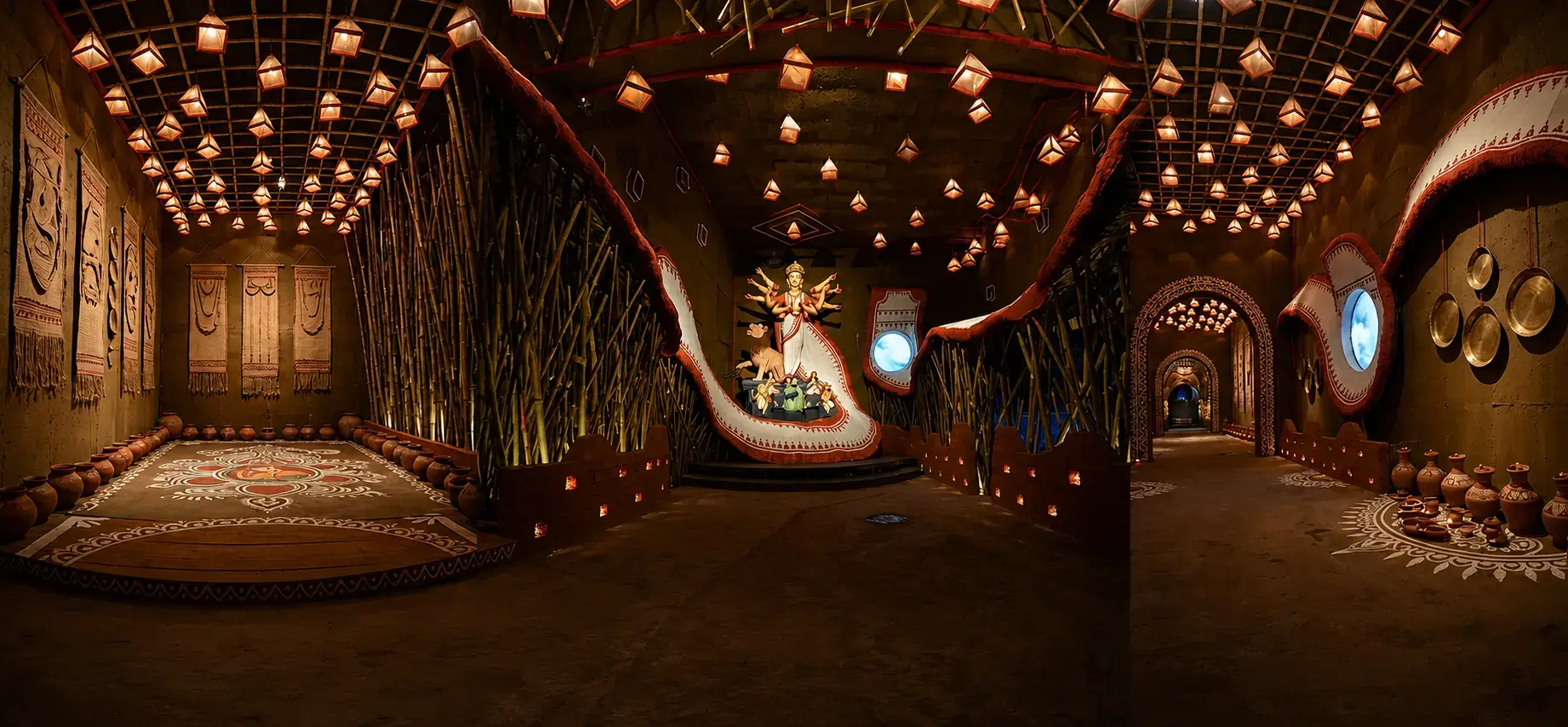 Durga Puja pandal illuminated at night in Kolkata — Aestethik Bengal heritage circuit 2026